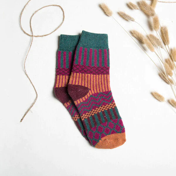 Women Stripe Wool Blend Socks Multi-Color Design Warm Casual Tube Thickening Sock