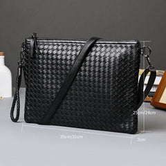 Unisex Faux Leather Woven Pattern Solid Color Business A4 Paper File Bag Envelope Clutch