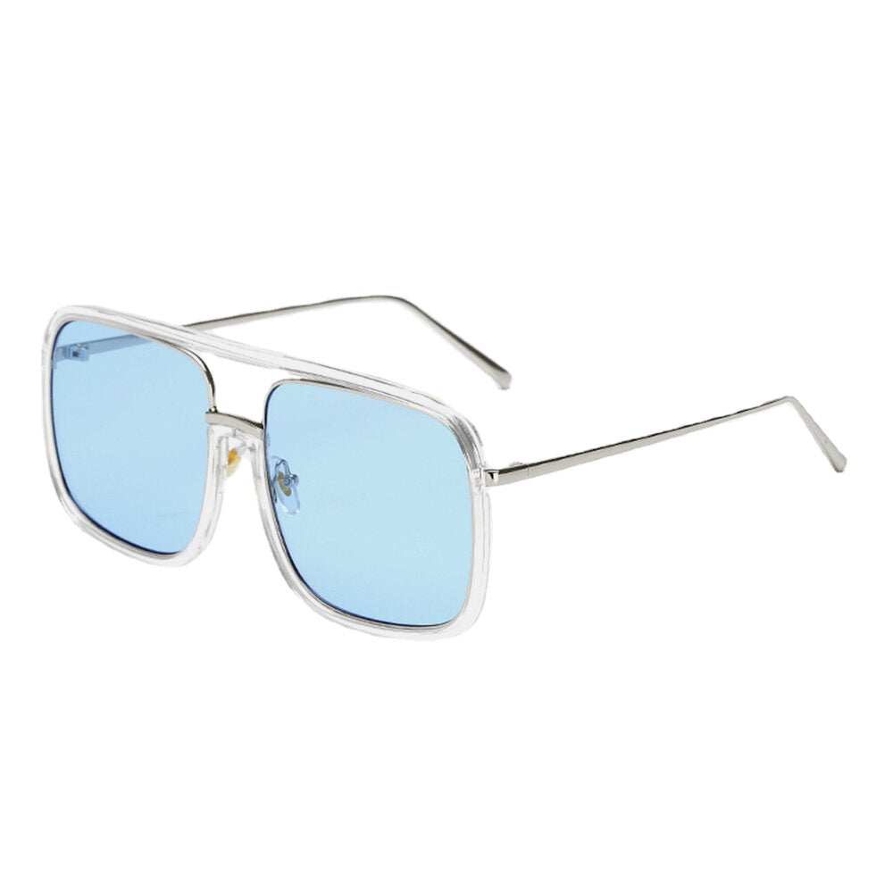 Unisex Retro Flat Mirror Square Large Frame Transparent Anti-UV Sunglasses For Woman