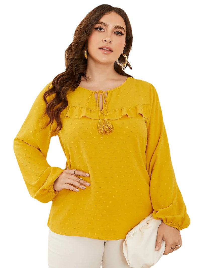 Plus Size Tassel Details Long Sleeves Blouse