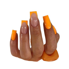 24pcs Glossy Orange French Tip Coffin Nails - Medium Length, Reusable, Summer Beach Style with Glue & Nail File