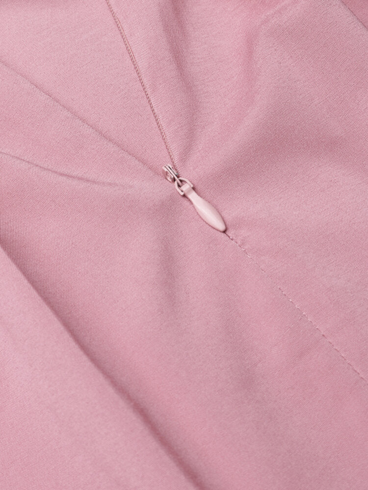 Women Solid Color High Waist Big Swing Zipper Casual Loose Long Skirt With Pocket