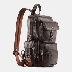 Men Genuine Leather Multifunction Multi-Carry Outdoor Travel Cowhide Crossbody Bag Backpack