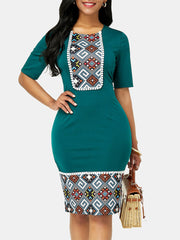 Vintage Ethnic Style Patchwork Slim Bodycon Dress