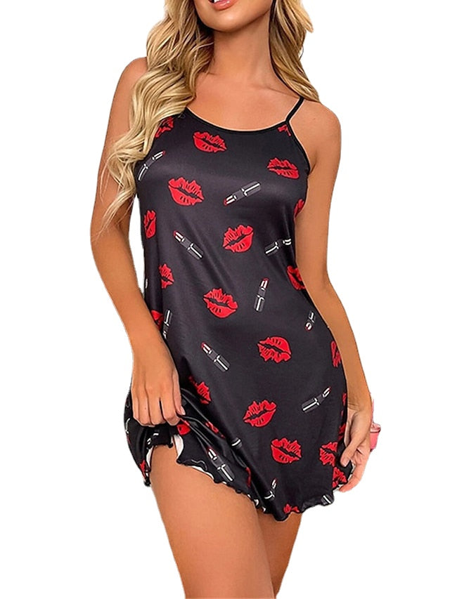 Women's Sheath Dress Slip Dress Mini Dress Sexy Dressy Print Heart Strap Party Home Black Wine