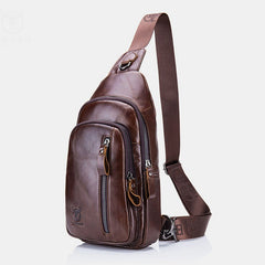 Men Multi-pocket Cowhide Chest Bag Casual Sports Multifunctional Large Capacity Crossbody Shoulder