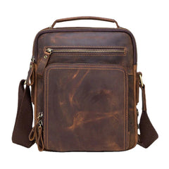 Men's Vintage Leather Multi-Pocket Briefcase Messenger Crossbody Bag