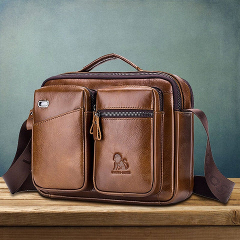 Genuine Leather Men Vintage Messenger Bag Briefcase Handbag Shoulder Satchel