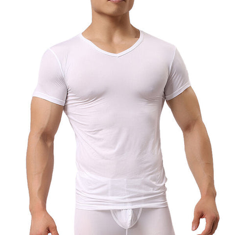 Men's Sports Primer Sexy Tops Pure Color Elastic Bodybuilding Comfortable Wear T-shirt