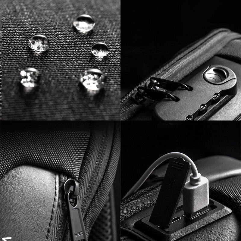 Men Oxford Password USB Charging Anti-theft Multi-Layers Waterproof Crossbody Bag Chest Bag Sling
