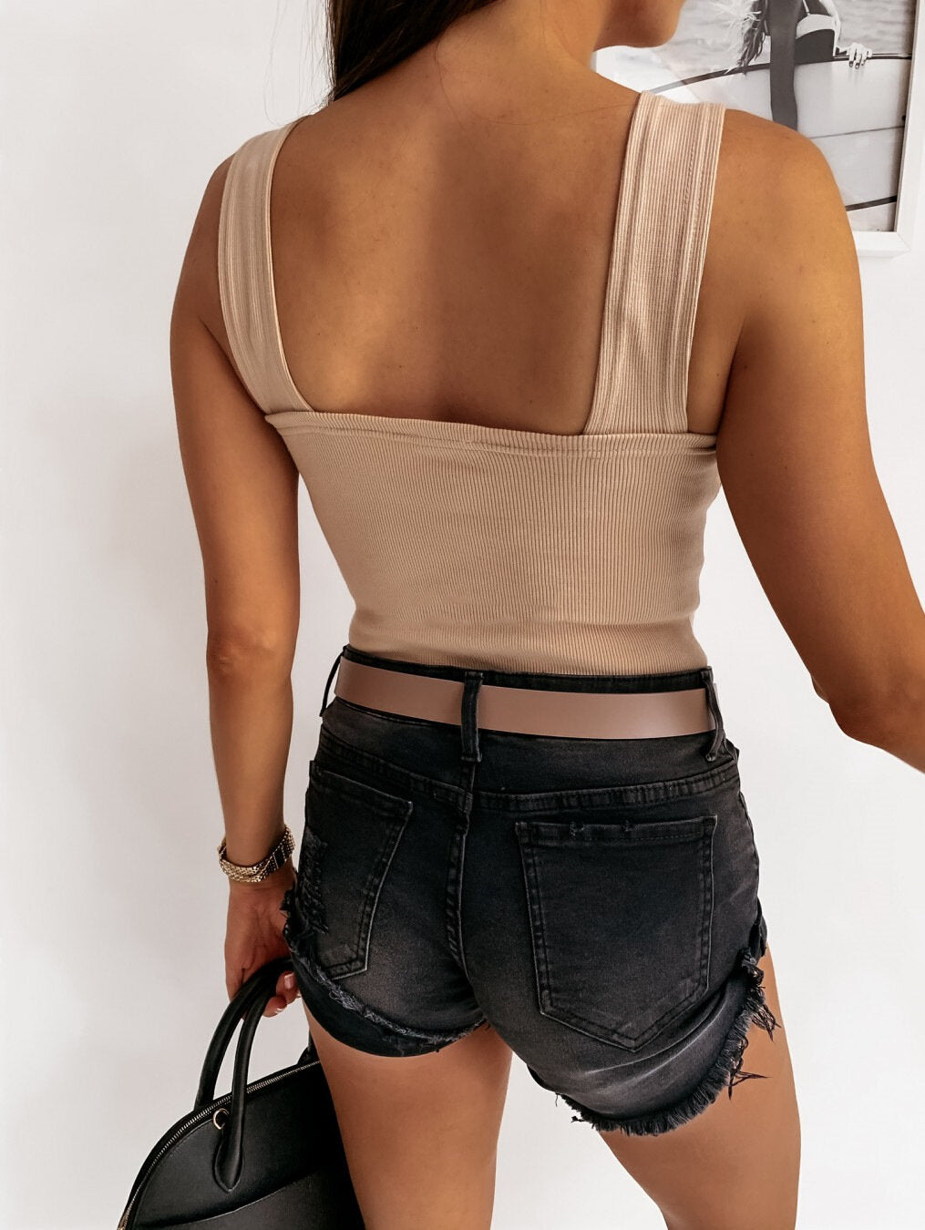 Women Solid Color Sleeveless Straps Sling Short Tank Tops