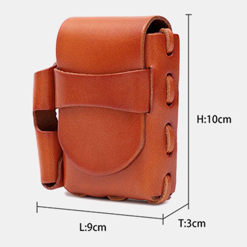 Men Genuine Leather Cigaret Case Storage Bag Retro Waterproof Waist Belt