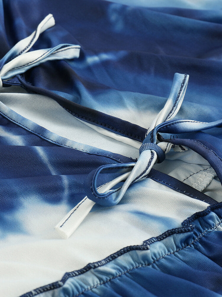 Short Sleeve O-neck Tie Dye Mini Print Dress