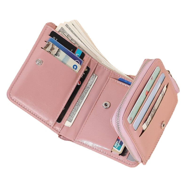 Women Trifold Short Multifunction Wallets PU Leather 13 Card Slot Coin Purse Money Clip