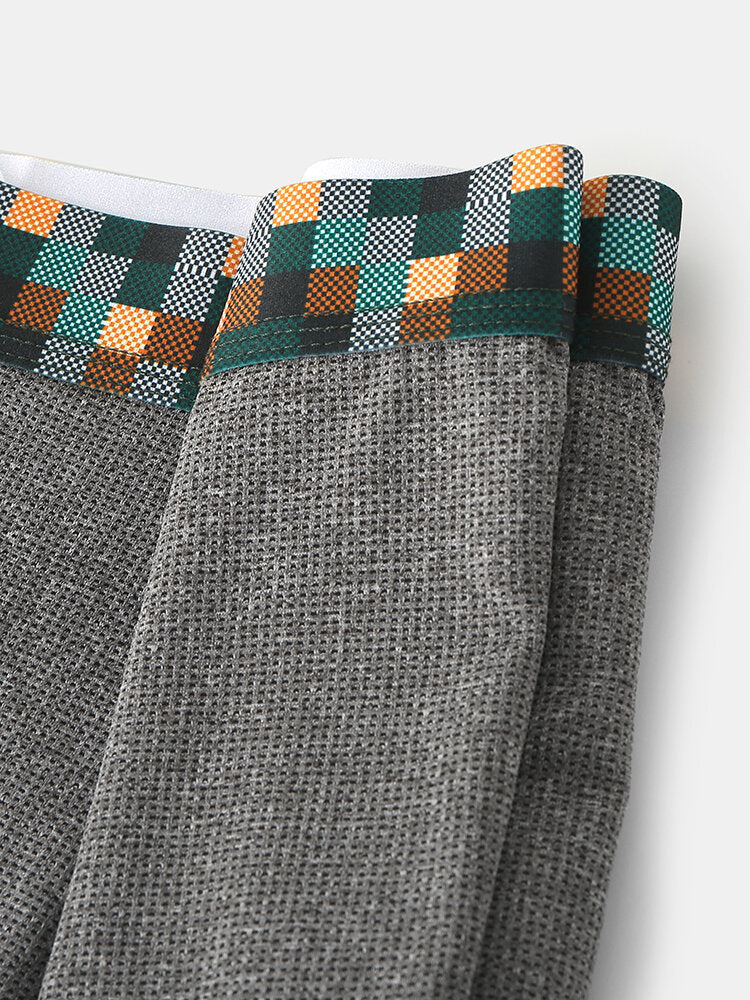 Mens Solid Thin Breathable Modal Crotch Patchwork Elastic Waist Home Comfy Boxers