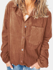 Women Corduroy Casual Solid Color Long Sleeve Shirts With Chest Pocket