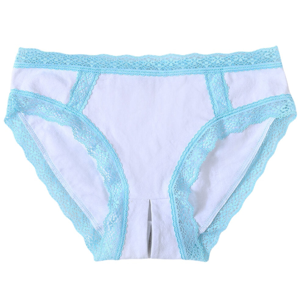 Lace-Trim Sexy Open Crotch Hip-Up Briefs with Print