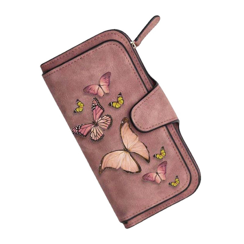 Women Butterfly Four Fold Wallet Purse 14 Card Slot 5.5 Inch Phone Bag