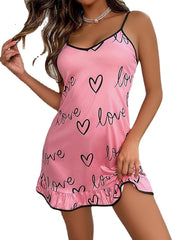 Women's Shift Dress Slip Dress Mini Dress Sexy Cozy Backless Print Heart Strap Home Lounge Pink