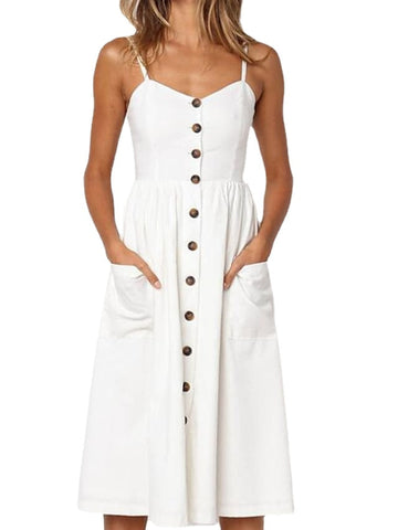 Women's Sleeveless Button Spaghetti Strap Fashion Dress