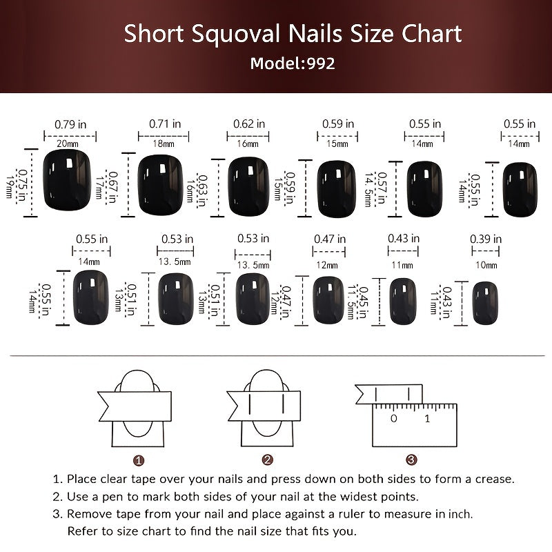 24 Pcs Matte Black Press-On Short Nails Kit - Durable, Full Cover, Includes Glue - Perfect for Halloween & Everyday Chic