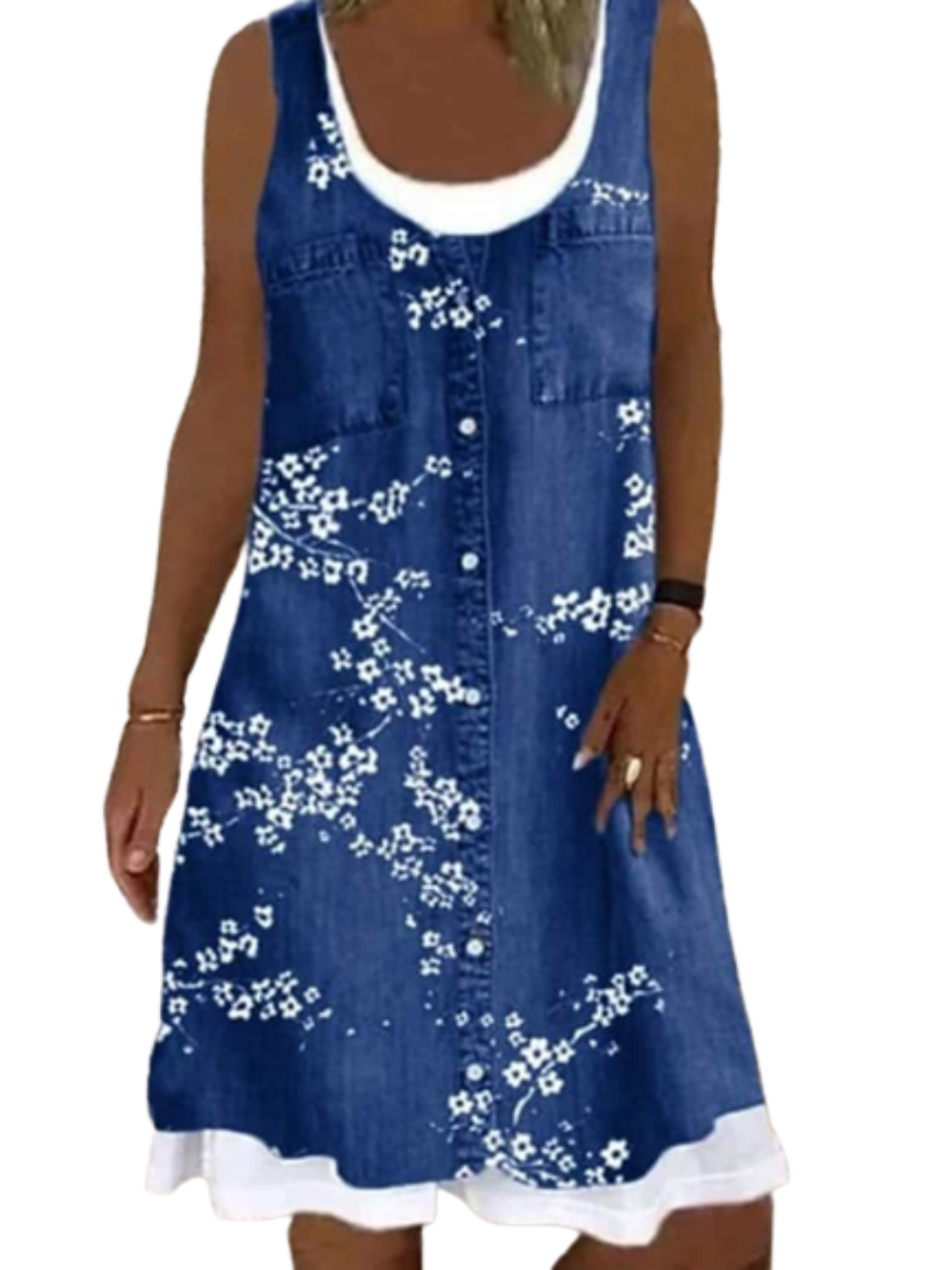 Women's Sleeveless Floral Fake two piece Crew Neck Casual Dress