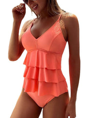 Women's Swimwear Tankini 2 Piece Normal Swimsuit Ruffle 2 Piece Solid Color Orange Tank Top Bathing Suits Sports Beach Wear Summer
