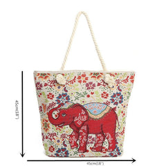 women elephant printed large capacity national tote handbag