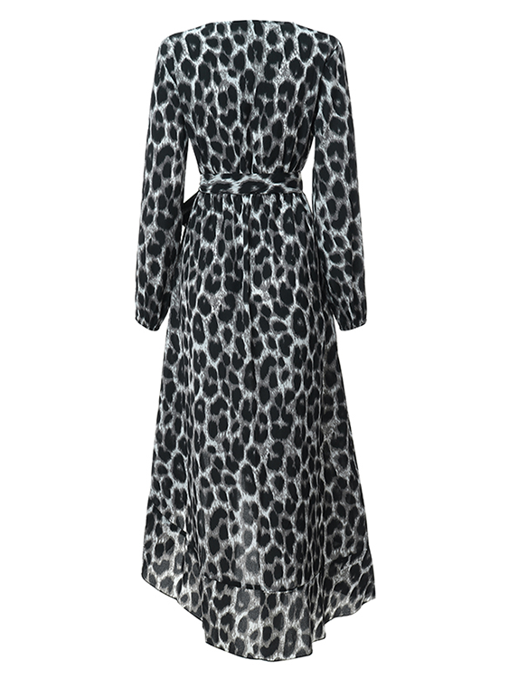 Women Long Sleeve High Low Split Casual Midi Print Dress