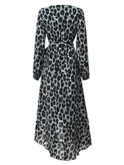 Women Long Sleeve High Low Split Casual Midi Print Dress