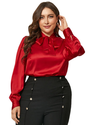 Plus Size Tie-up Design Long Sleeves Blouse