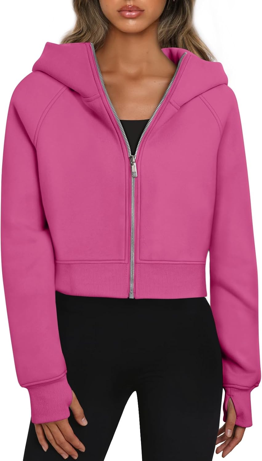 Women’s Full Zip Fleece Hoodie – Cozy Winter Jacket with Drop Shoulder Collar, Soft & Breathable Sweatshirt for Fall & Winter