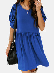 Women Pleats Solid Color Twist Sleeve Casual Dress