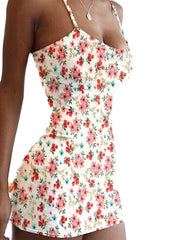 Women's Sleeveless Floral Print Strapless Sexy Slim Sheath Dress