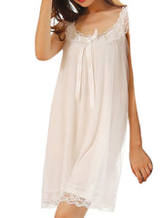 Women's Pajamas Nightgown Nighty Pjs Pure Color Simple Comfort Home Daily Bed Polyester Breathable Gift Sleeveless Spring Summer Pink White, Lace