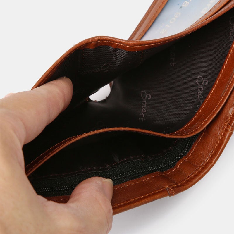 Men Bifold Short First Layer Cowhide Wallet Multi-card Slot Card Case Money Clip Coin Purse