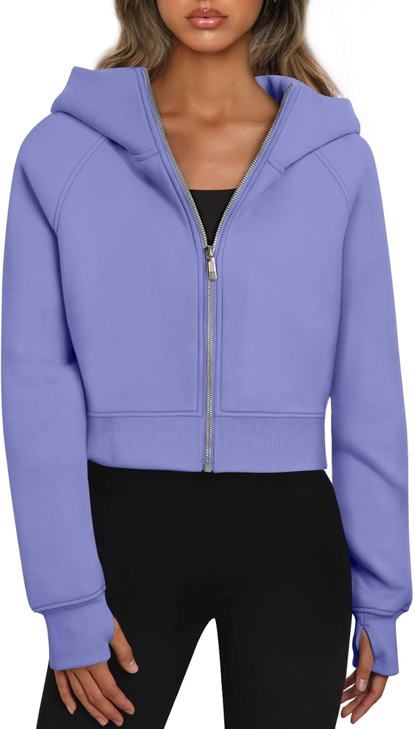 Women’s Full Zip Fleece Hoodie – Cozy Winter Jacket with Drop Shoulder Collar, Soft & Breathable Sweatshirt for Fall & Winter