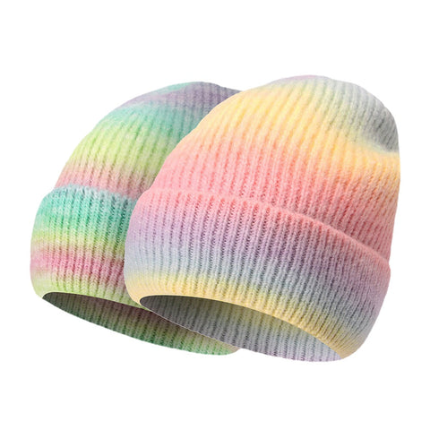 Women Gradient Autumn Winter Warm Knitted Hat Personality Wild Flanging Ear Protection Beanie Hat