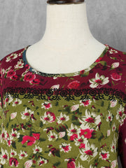 Women Casual Loose Cotton Floral Print Short Sleeve Dress