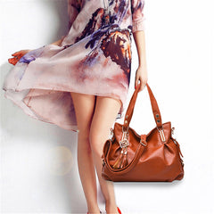 Women Faux Leather Tassel Soft Leather Handbag Solid Casual Crossbody Bag