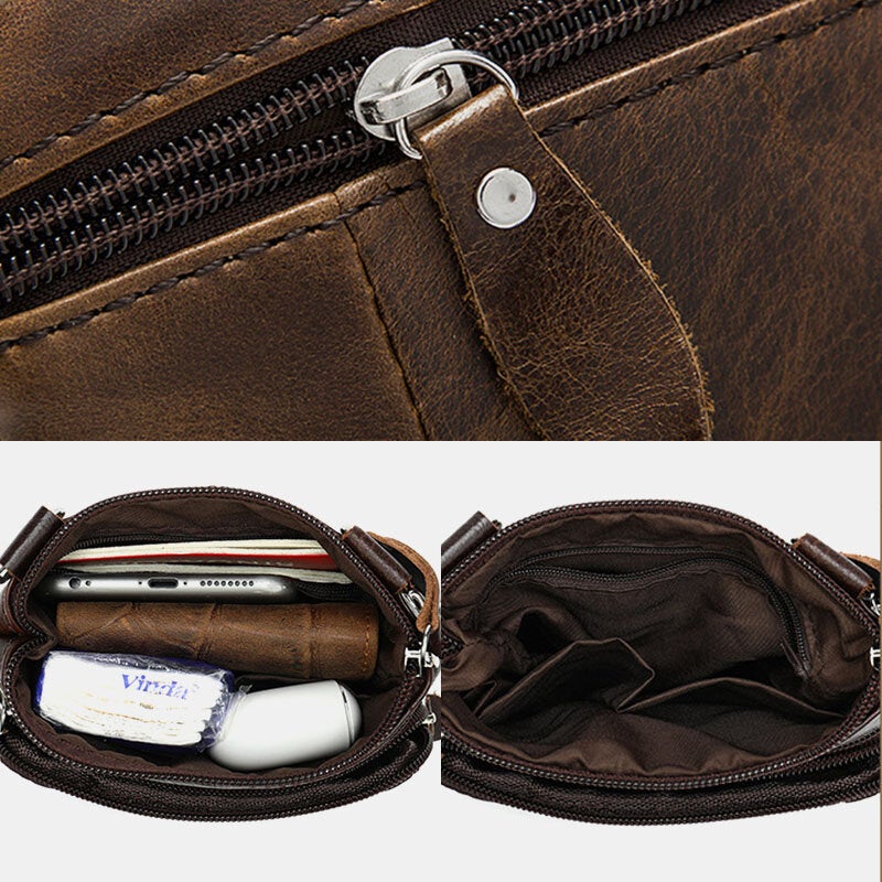 Men Genuine Leather Multi-pocket Casual Business 6.3Inch Phone Bag Crossbody Bags First Layer Cowhide Shoulder