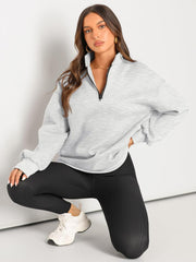 Women’s Oversized Half-Zip Pullover – Cozy Fleece Hoodie with Drop Shoulder & Quarter-Zip Design – Casual Fall and Winter Sweatshirt