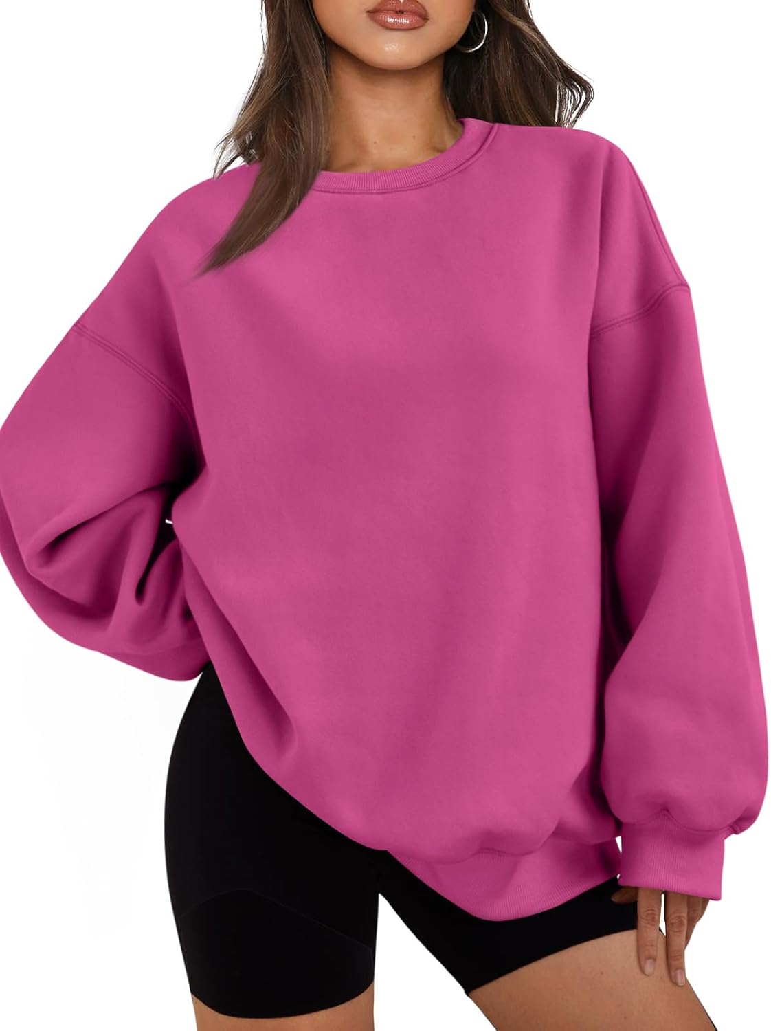 Women's Oversized Fleece Sweatshirt - Fall/Winter Casual Crewneck Pullover Top