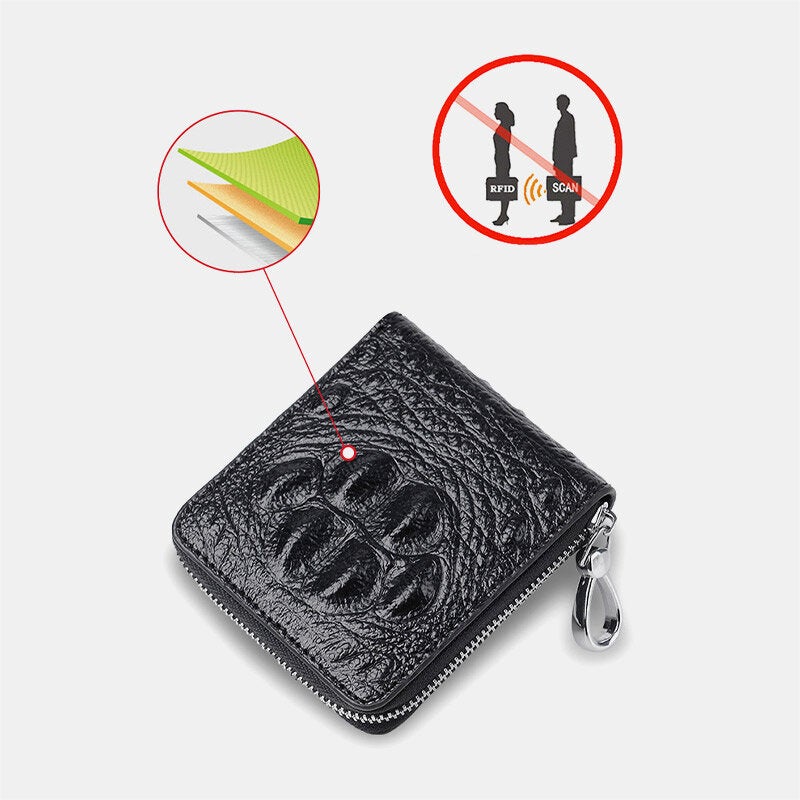 Men Cowhide Bifold Short Alligator Print Wallet RRFID Anti-magnetic 6 Card Slot Holder Money Clip Driver's License