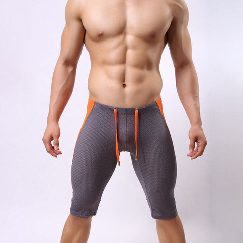 Yoga Running Sport Mesh Drawstring Stitching Quick Dry Swimming Trunks for Men