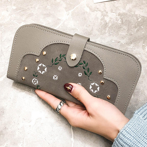 Women Dull Polish PU Leather Flower Pattern Long Wallet Card Holder Purse