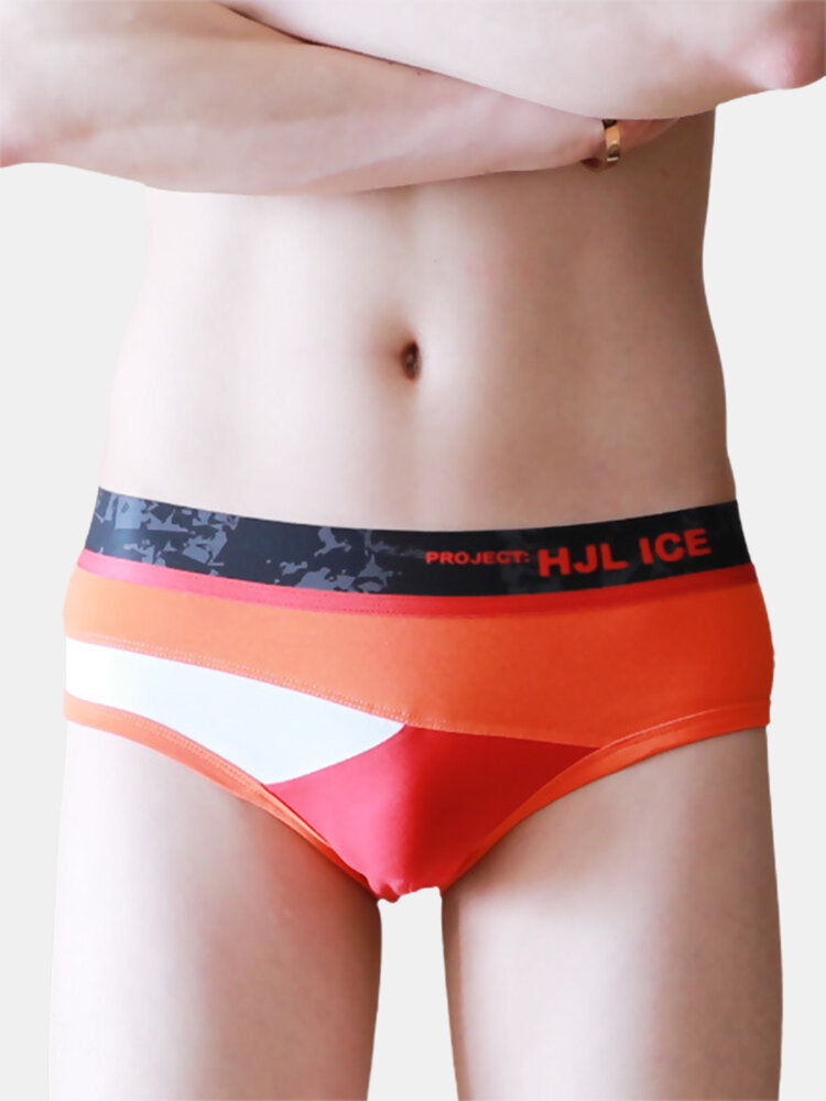Mens Cotton Colorblock Print Skinny Fit Elastic Mid Waist Stretch Breathable Thin Briefs