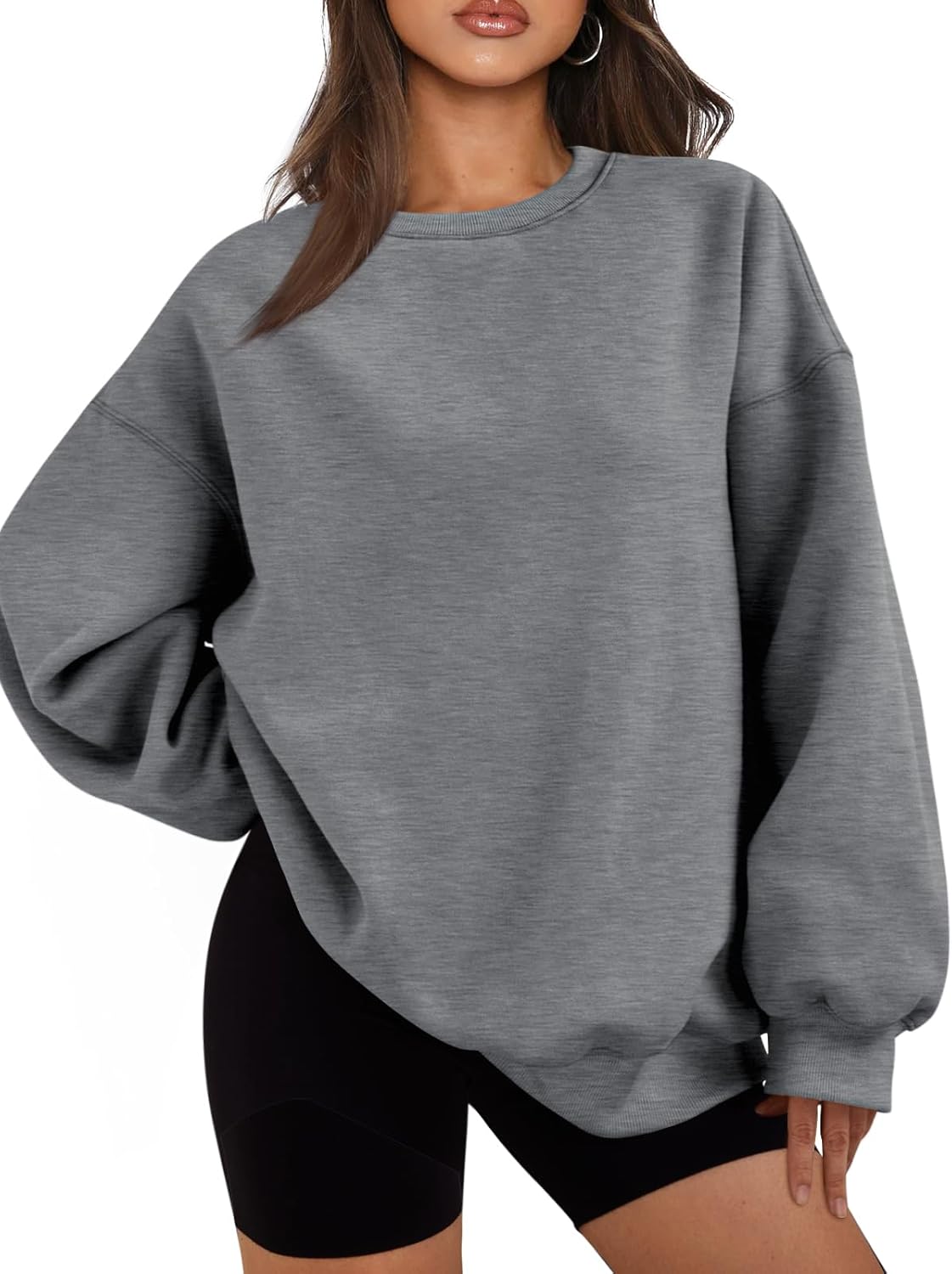 Women's Oversized Fleece Sweatshirt - Fall/Winter Casual Crewneck Pullover Top