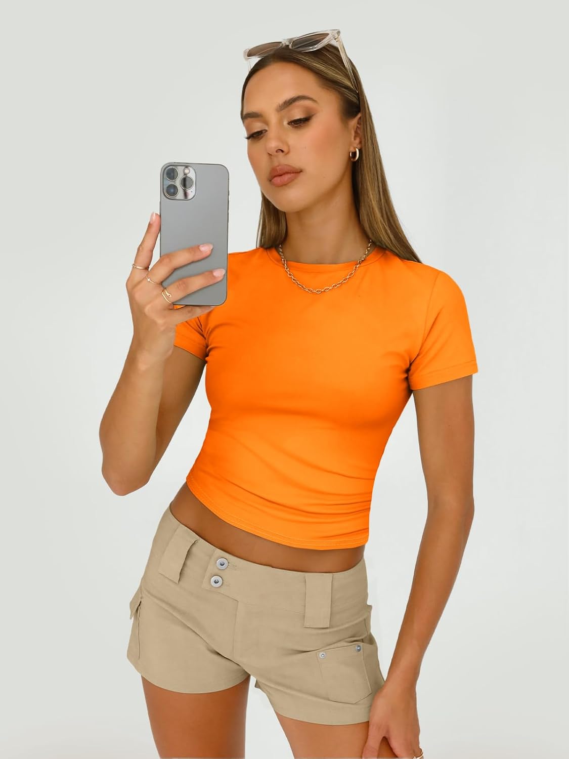 Womens Basic T-Shirts Scoop Neck Short Sleeve Crop Tops Cute Summer Tops Slim Fit Tees