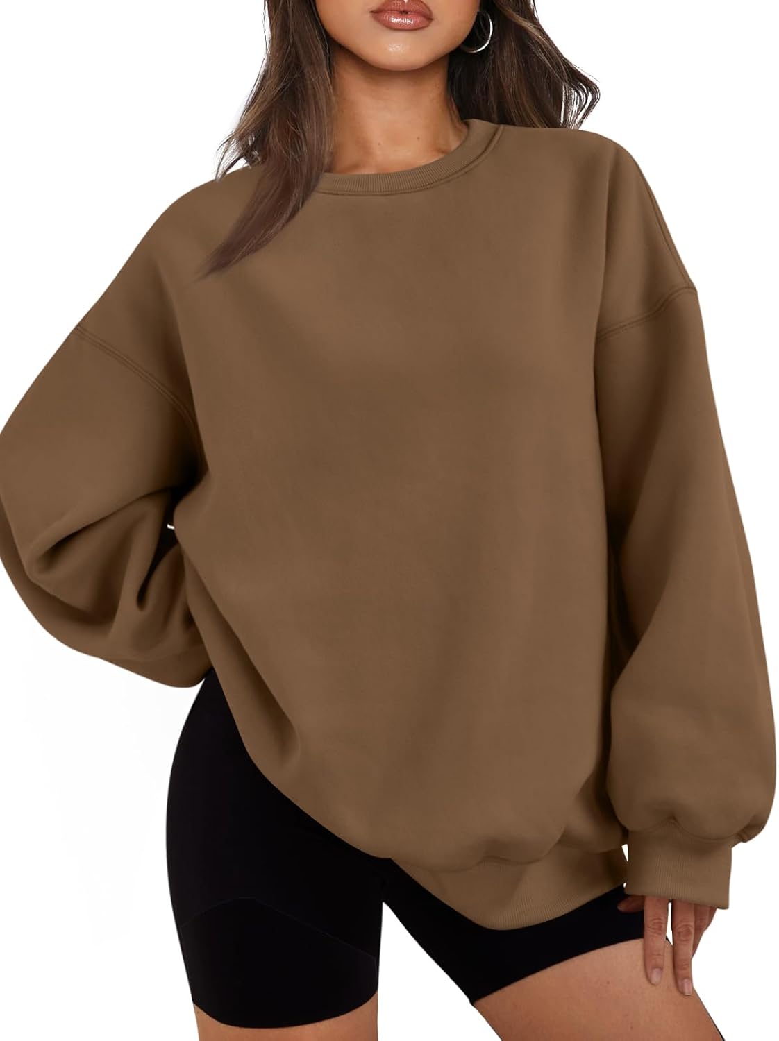 Women's Oversized Fleece Sweatshirt - Fall/Winter Casual Crewneck Pullover Top